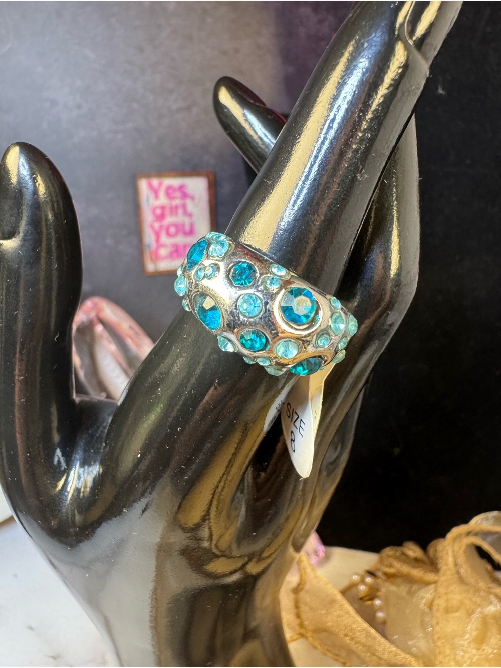 Turquoise Crystal Dome Vintage Ring - Stainless Steel Women Jewelry